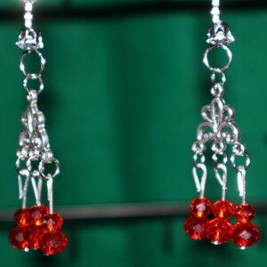 Handmade Clip-On Earrings - BEAUTIFUL Red Crystal Beads - COT 42